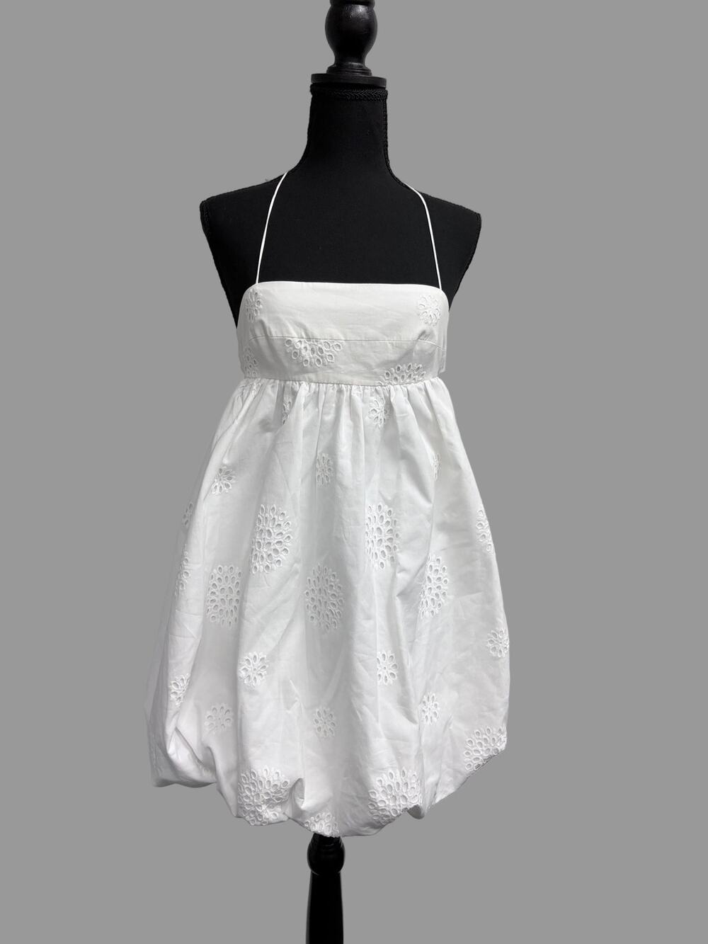 Zara White Halter Bubble Hem Eyelet Lace Mini Dress